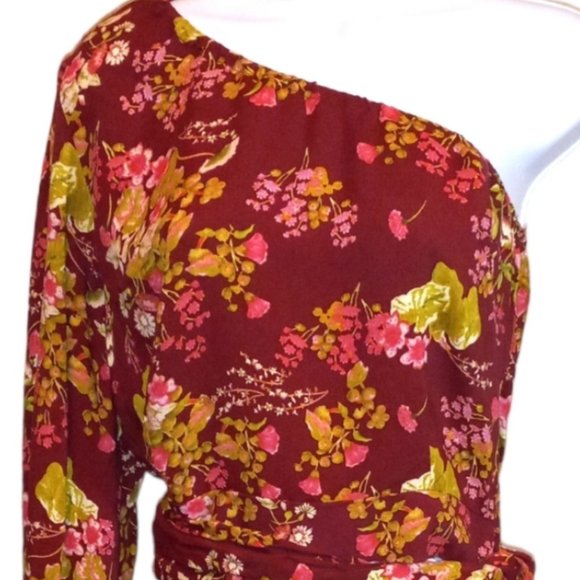 RACHEL Rachel Roy Tops - Rachel Roy Floral Blouse 1 shoulder Cropped with Tie at bottom
